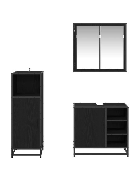 Set di mobili per il bagno 3 pcs Rovere nero 65 x 33 x 60 cm