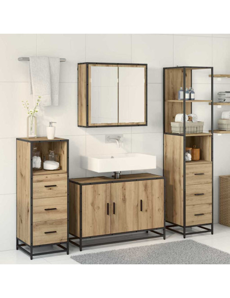 Set di mobili per il bagno con porta 3 pcs rovere artigianale