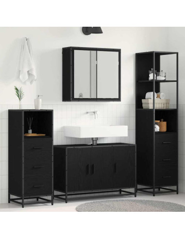 Set di mobili per il bagno 3 pcs Rovere nero 90 x 33 x 60 cm