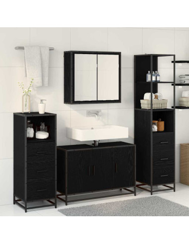 Set di mobili per il bagno 3 pcs Rovere nero 90 x 33 x 60 cm