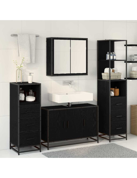 Set di mobili per il bagno 3 pcs Rovere nero 90 x 33 x 60 cm