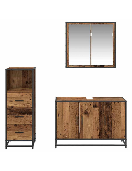Set di mobili per il bagno 3 pcs Legno vecchio 90 x 33 x 60 cm