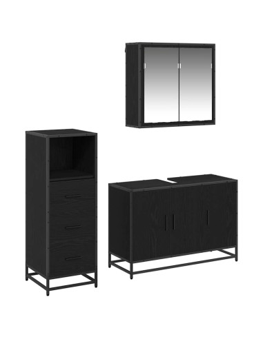 Set di mobili per il bagno 3 pcs Rovere nero 90 x 33 x 60 cm