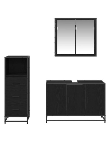 Set di mobili per il bagno 3 pcs Rovere nero 90 x 33 x 60 cm