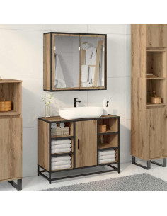 Set di mobili per il bagno con porta 2 pcs rovere artigianale 2