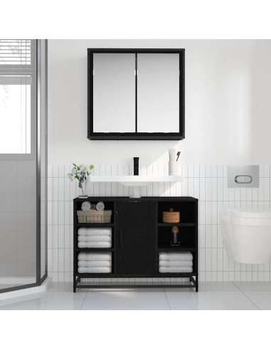 Set di mobili per il bagno 2 pcs Rovere nero 80 x 33 x 60 cm