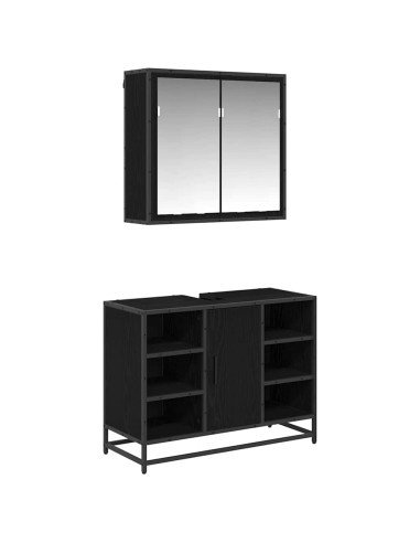 Set di mobili per il bagno 2 pcs Rovere nero 80 x 33 x 60 cm