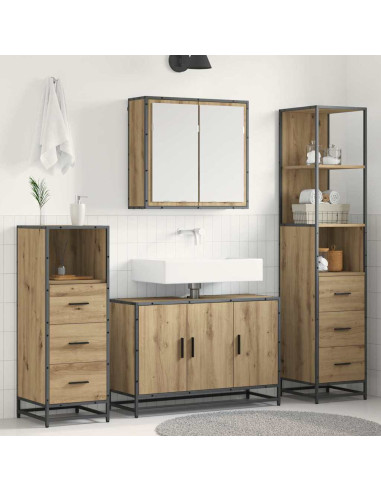 Set di mobili per il bagno con porta 4 pcs rovere artigianale