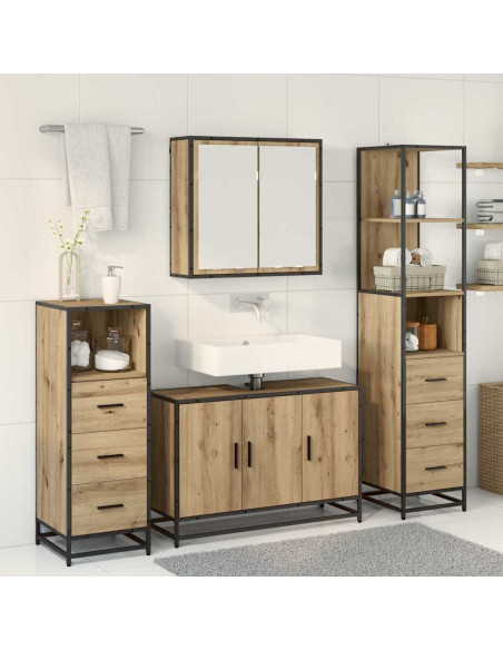 Set di mobili per il bagno con porta 4 pcs rovere artigianale