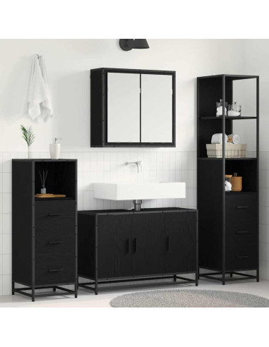 Set di mobili per il bagno 4 pcs Rovere nero 90 x 33 x 60 cm