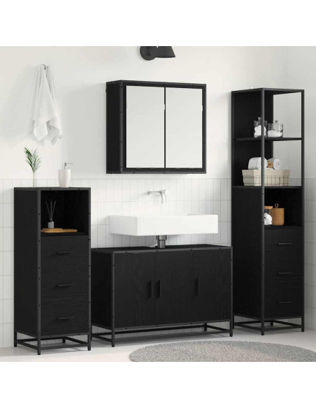 Set di mobili per il bagno 4 pcs Rovere nero 90 x 33 x 60 cm
