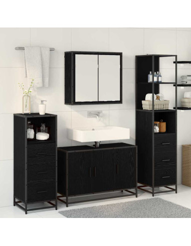 Set di mobili per il bagno 4 pcs Rovere nero 90 x 33 x 60 cm