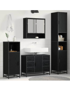 Set di mobili per il bagno con cassetto 3 pcs Rovere nero 2
