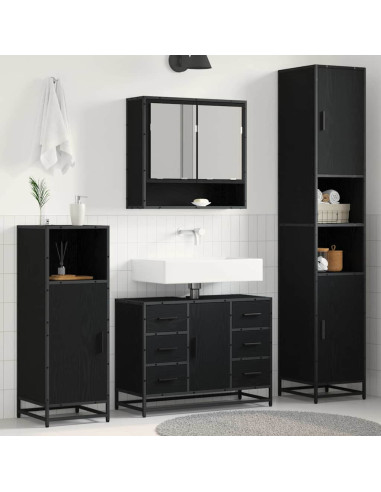 Set di mobili per il bagno con cassetto 3 pcs Rovere nero
