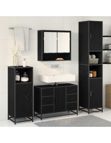 Set di mobili per il bagno con cassetto 3 pcs Rovere nero