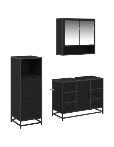 Set di mobili per il bagno 3 pcs Rovere nero 80 x 33 x 60 cm