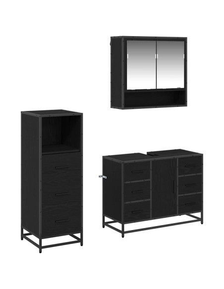 Set di mobili per il bagno 3 pcs Rovere nero 80 x 33 x 60 cm
