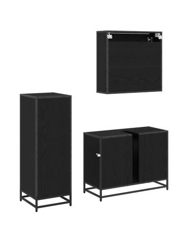 Set di mobili per il bagno 3 pcs Rovere nero 80 x 33 x 60 cm