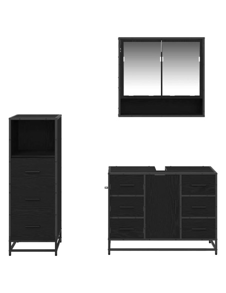 Set di mobili per il bagno 3 pcs Rovere nero 80 x 33 x 60 cm