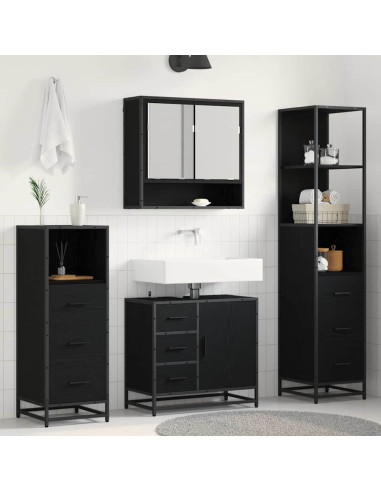 Set di mobili per il bagno 4 pcs Rovere nero 65 x 33 x 60 cm
