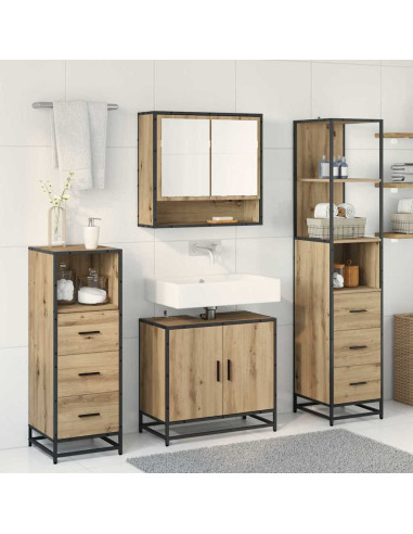 Set di mobili per il bagno con porta 4 pcs rovere artigianale