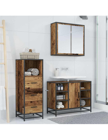 Set di mobili per il bagno 3 pcs Legno vecchio 80 x 33 x 60 cm