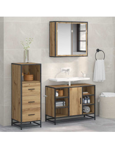 Set di mobili per il bagno con porta 3 pcs rovere artigianale 2