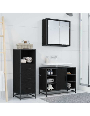 Set di mobili per il bagno 3 pcs Rovere nero 80 x 33 x 60 cm