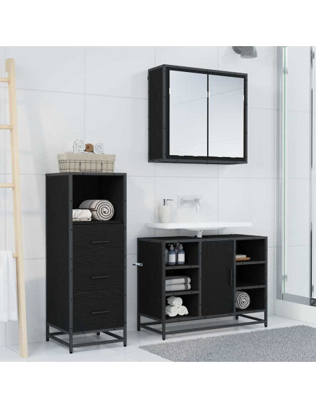 Set di mobili per il bagno 3 pcs Rovere nero 80 x 33 x 60 cm
