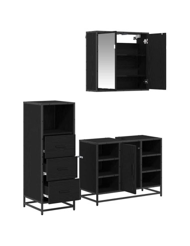 Set di mobili per il bagno 3 pcs Rovere nero 80 x 33 x 60 cm