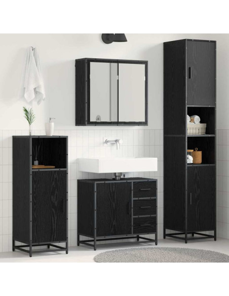 Set di mobili per il bagno 3 pcs Rovere nero 65 x 33 x 60 cm