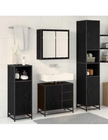 Set di mobili per il bagno 3 pcs Rovere nero 65 x 33 x 60 cm