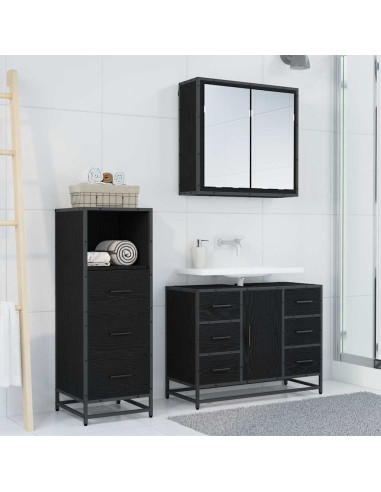 Set di mobili per il bagno 3 pcs Rovere nero 80 x 33 x 60 cm