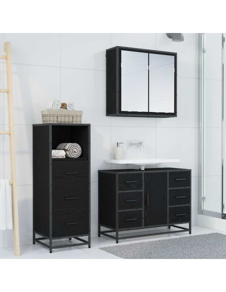 Set di mobili per il bagno 3 pcs Rovere nero 80 x 33 x 60 cm