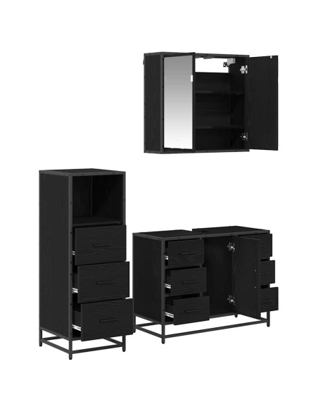 Set di mobili per il bagno 3 pcs Rovere nero 80 x 33 x 60 cm