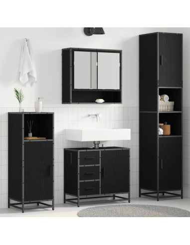 Set di mobili per il bagno 3 pcs Rovere nero 90 x 33 x 60 cm
