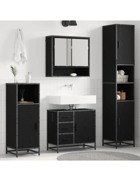 Set di mobili per il bagno 3 pcs Rovere nero 90 x 33 x 60 cm