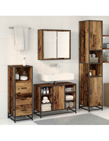 Set di mobili per il bagno 3 pcs Legno vecchio 80 x 33 x 60 cm