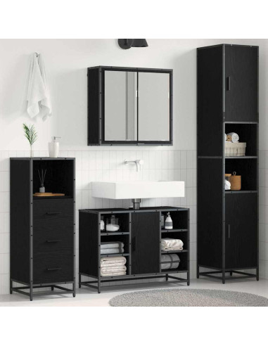 Set di mobili per il bagno 3 pcs Rovere nero 80 x 33 x 60 cm