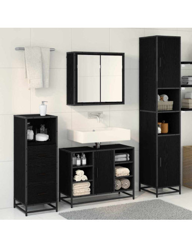 Set di mobili per il bagno 3 pcs Rovere nero 80 x 33 x 60 cm