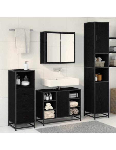 Set di mobili per il bagno 3 pcs Rovere nero 80 x 33 x 60 cm