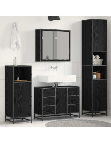 Set di mobili per il bagno 3 pcs Rovere nero 80 x 33 x 60 cm