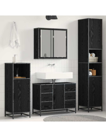 Set di mobili per il bagno 3 pcs Rovere nero 80 x 33 x 60 cm