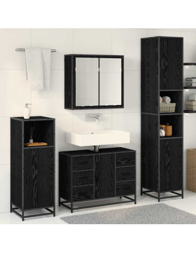 Set di mobili per il bagno 3 pcs Rovere nero 80 x 33 x 60 cm