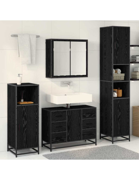 Set di mobili per il bagno 3 pcs Rovere nero 80 x 33 x 60 cm