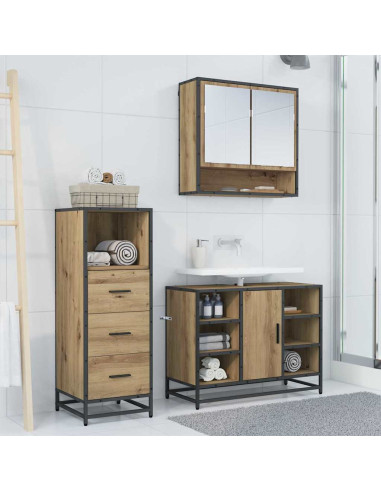 Set di mobili per il bagno con porta 3 pcs rovere artigianale