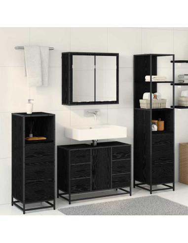 Set di mobili per il bagno 4 pcs Rovere nero 80 x 33 x 60 cm