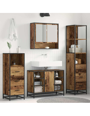 Set di mobili per il bagno con cassetto 3 pcs Legno vecchio