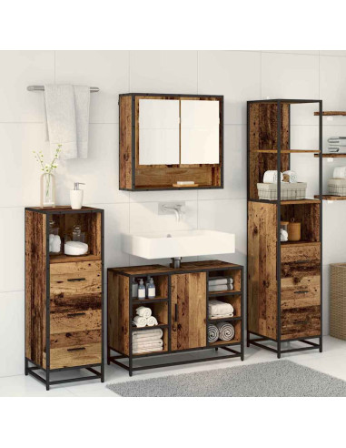 Set di mobili per il bagno con cassetto 3 pcs Legno vecchio