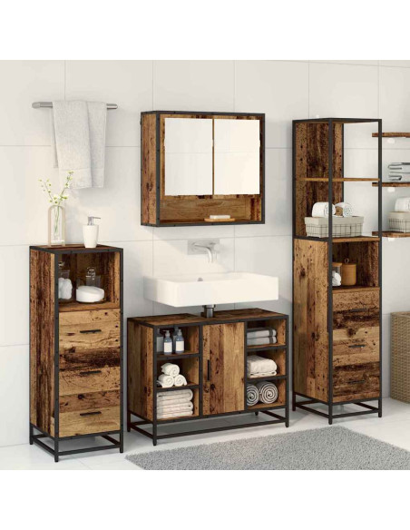 Set di mobili per il bagno con cassetto 3 pcs Legno vecchio